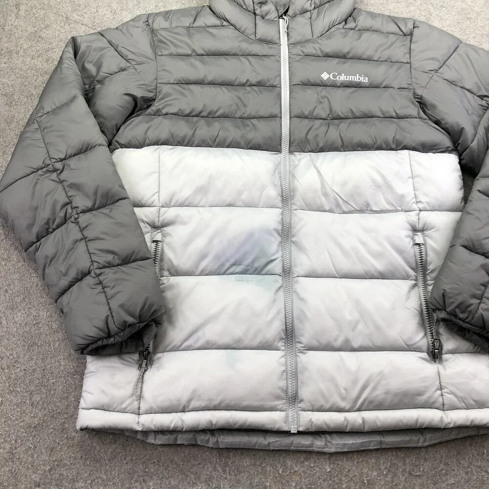 Columbia Jacket Mens Medium Gray Puffer Hooded Full Zip Insulated Outdoor